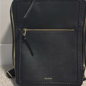 Calpak Black Backpack with Gold Hardware and Front Zip Pocket